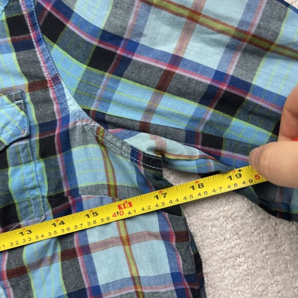 Wrangler Shirt Womens S Blue Plaid Retro Western Pearl Snap Long Sleeve Boho - Picture 7 of 13
